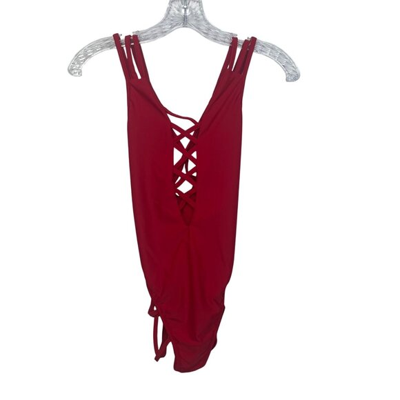 One Piece Swimsuit Crisscross Straps Open Back Red Size Medium - Picture 1 of 8